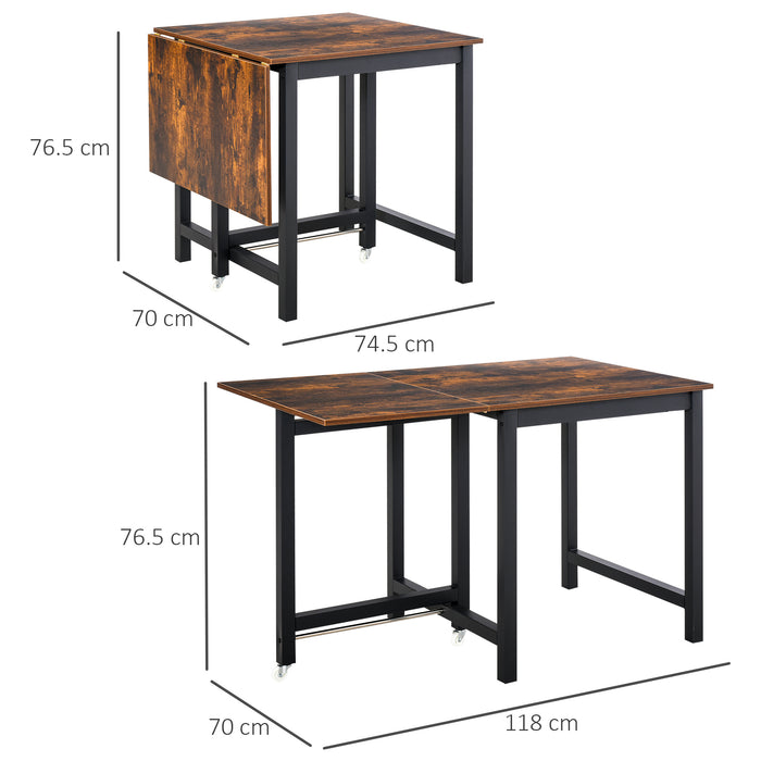 Foldable Dining Table with Drop Leaf - Multifunctional Console Writing Desk for Small Spaces - Ideal for Kitchen and Dining Room with Rustic Brown Finish
