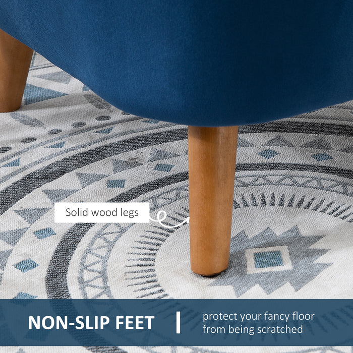 Velvet Fabric Accent Chair - Single Sofa Armchair with Solid Wood Legs for Home Living Room - Upholstered Side Chair in Elegant Blue
