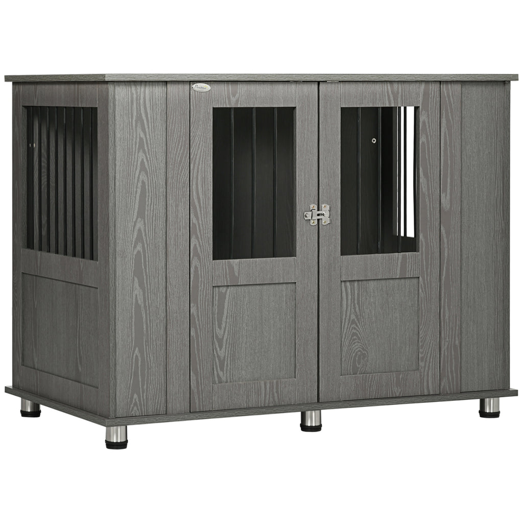Extra Large Dog Crate End Table - Indoor Pet Kennel with Magnetic Door, Grey, 116x60x87cm - Stylish Furniture for Large Dogs & Home Decor