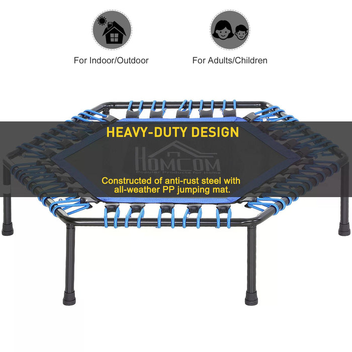 Mini Hexagon Trampoline with 40" Steel Frame - Durable Indoor/Outdoor Fitness Equipment in Blue - Ideal for Kids and Cardio Workouts