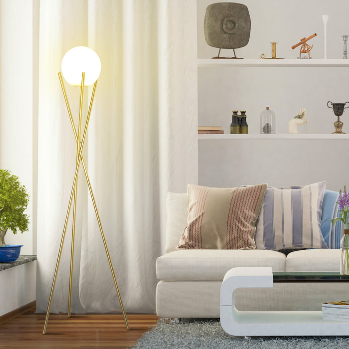 Modern Globe Lampshade Tripod Floor Lamp - E27 Base with Convenient Foot Switch - Elegant Gold and White Lighting Solution for Living Room and Bedroom