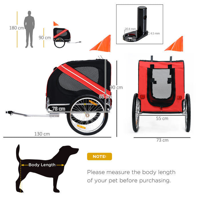 Bicycle Pet Trailer for Dogs - Foldable Carrier with Steel Frame and Stroller Conversion, Red & Black - Ideal for Pet Travel & Outdoor Adventures