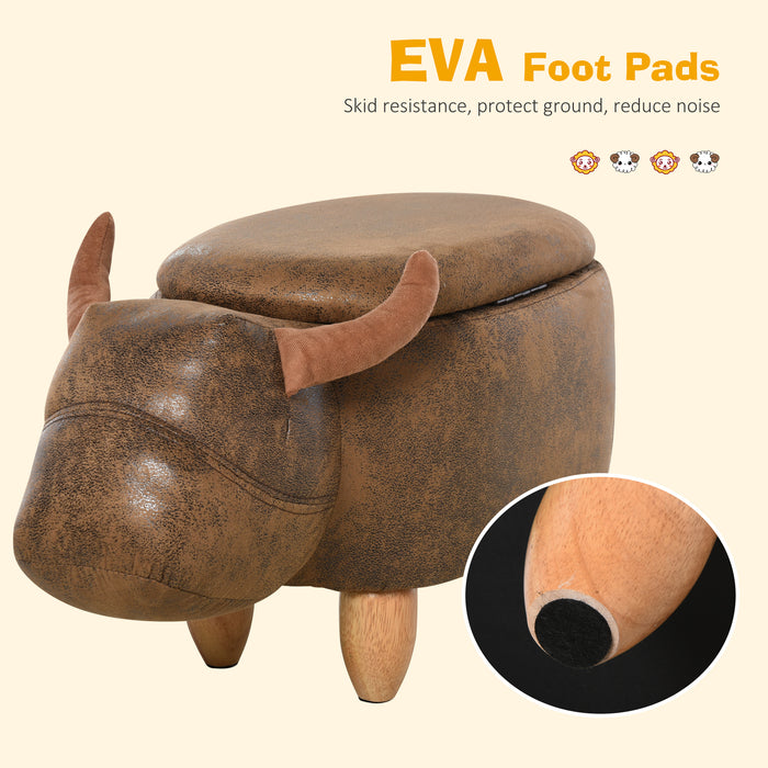 Buffalo-Shaped Animal Footstool with Storage - Padded Lid, Wooden Frame, Durable Ottoman for Children's Room - Cute Décor and Toy Organization for Kids