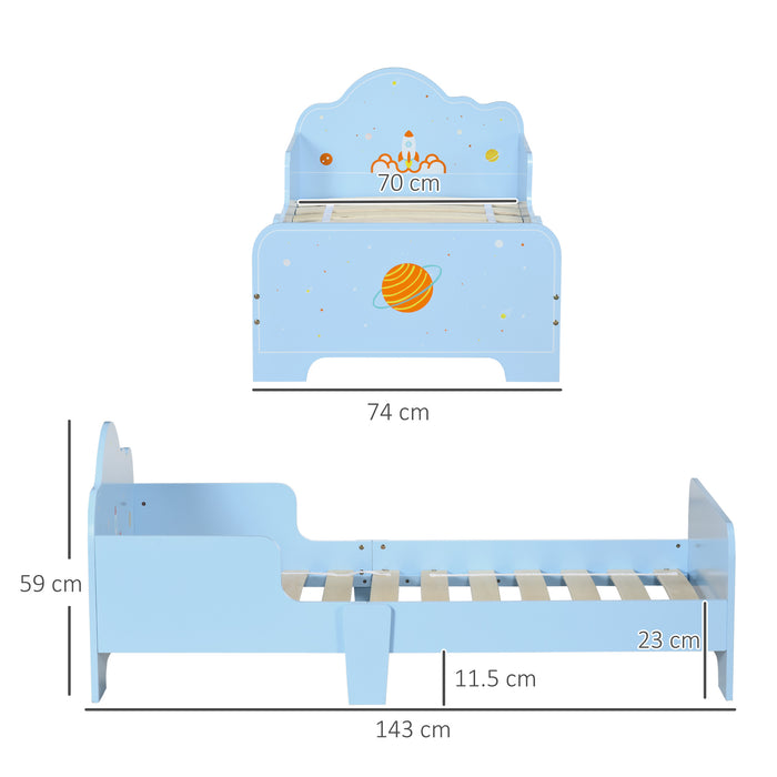 Rocket & Plant-Themed Toddler Bed - Sturdy Kids Bedroom Furniture with Safety Rails and Slatted Base - Perfect for Transitioning from a Crib to a Big-Kid Bed