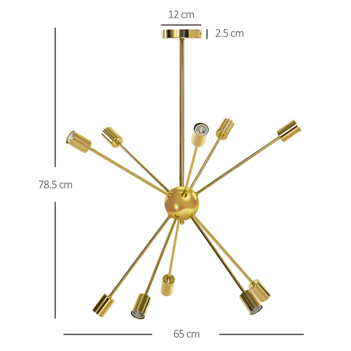 10-Light Sputnik Chandelier - Modern Gold-Tone Ceiling Fixture with E27 Base, 65cm x 65cm x 78.5cm - Stylish Illumination for Bedrooms and Living Rooms
