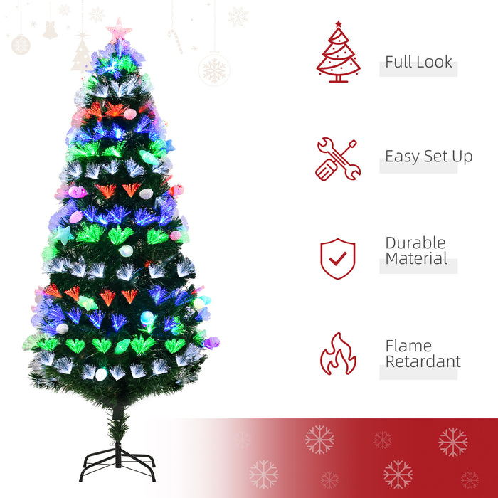 Pre-Lit 6FT Artificial Christmas Tree with Fiber Optic Ornaments - Star-Topped, LED-Lit Holiday Decor - Ideal for Festive Home Ambiance