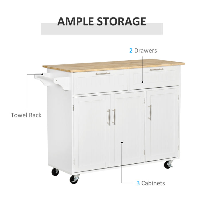 Kitchen Island Utility Cart with Ample Storage - Equipped with Dual Drawers and Cabinets, Perfect for Dining Essentials - Ideal Dining Room Organizer in Classic White