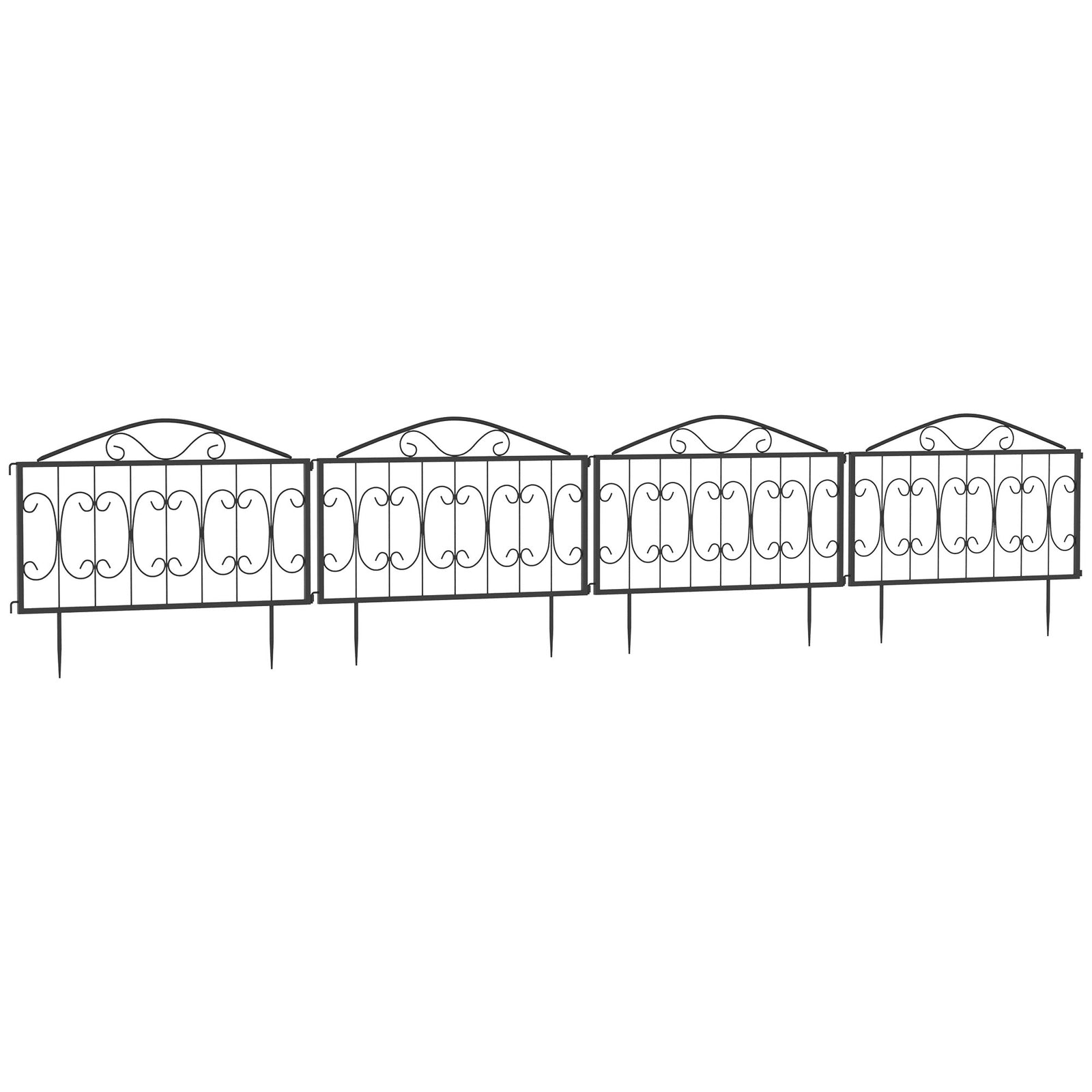 Outdoor Picket Fence Panels - Rustproof Metal Wire Decorative Garden Fencing for Landscape and Flower Bed Border Edging - Durable Animal Barrier in Elegant Black Design