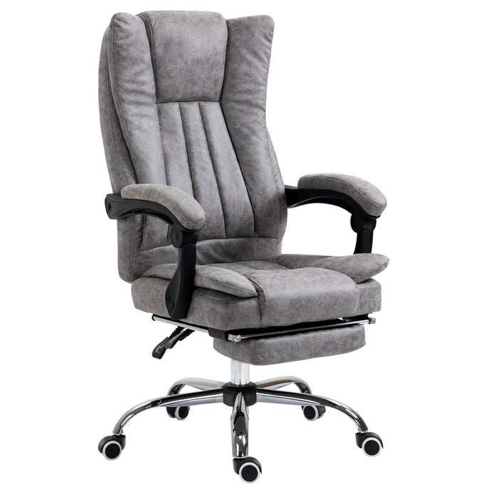 Ergonomic Microfiber Home Office Chair - Reclining Desk Chair with Armrests, Swivel Base & Footrest in Grey - Comfort Seating for Work from Home Professionals