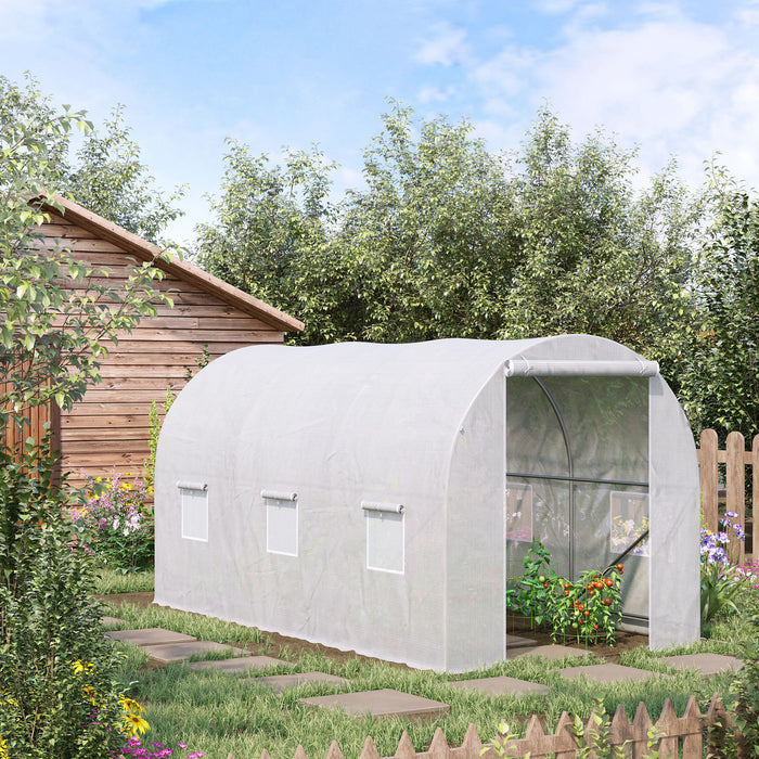 Polytunnel Walk-in Steel Frame Greenhouse - Spacious 3.5m x 2m x 2m White Structure for Gardening - Ideal for Growing Plants, Fruits and Vegetables