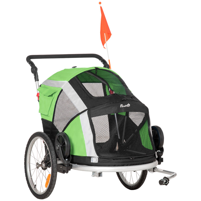 2-in-1 Large Dog Bike Trailer & Pet Stroller - Foldable Aluminum Carrier with Safety Leash, Hitch Coupler, & Flag - Ideal for Active Pet Owners & Safe Transport