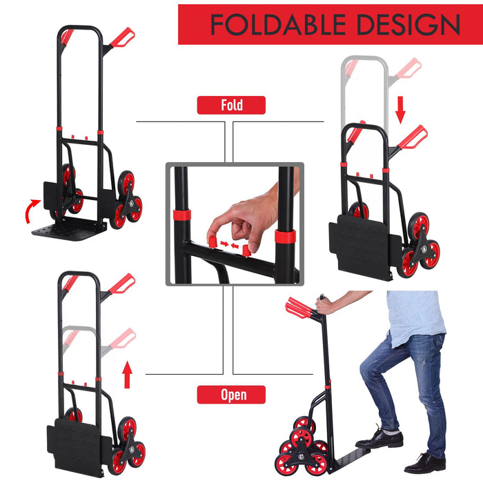 Heavy-Duty Steel Climbing Trolley - 6-Wheel Hand Truck Cart, 150kg Load Capacity - Ideal for Moving Heavy Loads Upstairs