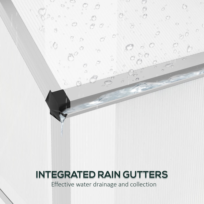 Polycarbonate Walk-In Greenhouse - 6x2.5ft Silver Structure with Rain Gutter and Sliding Door - Ideal for Garden Plant Growth & Weather Protection