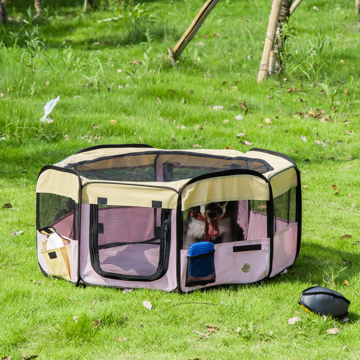 Small Pink Fabric Pet Playpen - L37 x H37cm x D90cm Portable Enclosure for Dogs, Cats, Rabbits, Guinea Pigs - Ideal for Indoor/Outdoor Play and Exercise