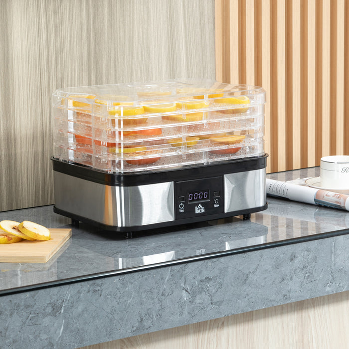 245W Stainless Steel 5-Tier Food Dehydrator - Adjustable Temperature, Timer, LCD Display for Efficient Drying - Ideal for Preserving Fruits, Creating Healthy Snacks