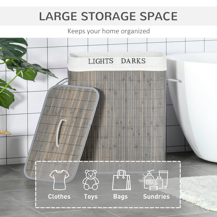 100L Dual-Compartment Laundry Basket with Flip Lid - Sturdy String Handles, Removable Liner, Water-Resistant, Collapsible Design - Space-Saving Clothes Organizer for Families