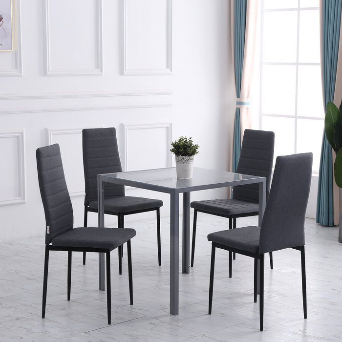 Modern Upholstered High Back Dining Chairs - Linen-Touch Fabric with Sturdy Metal Legs, Set of 4, Grey - Elegant Seating for Kitchen and Dining Room