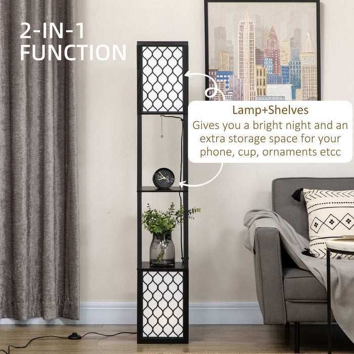 Floor Lamp with Storage Shelves - Dual LED Lighting, Tall Free-Standing Lamp with Pull Chain, Contemporary Design - Ideal for Living Room, Bedroom Ambience & Storage Convenience