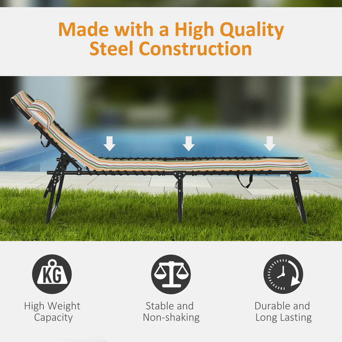 Beach Chaise Folding Sun Lounger - 4-Position Adjustable Garden Recliner Chair - Ideal for Camping, Hiking & Outdoor Relaxation