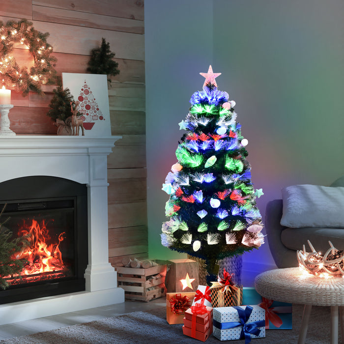 Pre-Lit 5FT Artificial Christmas Tree with Fiber Optic Ornaments - Star-Topped LED Lights for Festive Glow - Ideal Holiday Décor for Home or Office