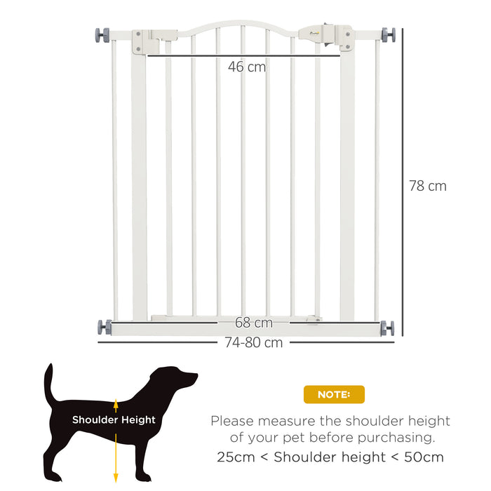 Adjustable Metal Pet Gate 74-80cm - Safety Barrier with Auto-Close Feature, White - Ideal for Dogs & Indoor Use