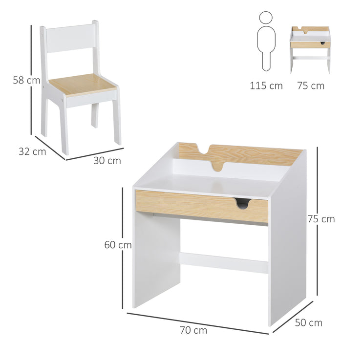Kids Study Space - Ergonomic 2-Piece Desk and Chair Combo with Storage and Bookshelf - Ideal for Reading, Writing, and Drawing Activities, Ages 3-6