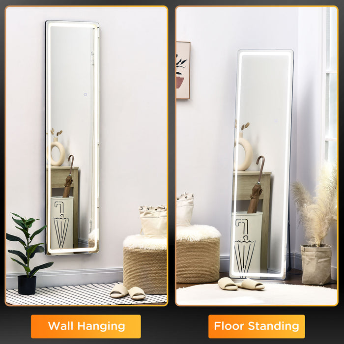 Illuminated Full-Length Mirror with Remote - LED Lights Freestanding or Wall Mountable Body Mirror - Ideal for Bedroom and Wardrobe Spaces