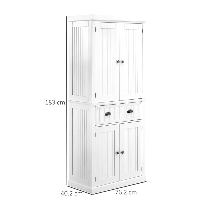 Traditional Kitchen Cupboard - Freestanding Storage Cabinet with Drawer, Doors, and Adjustable Shelves in White - Ideal for Home Organization and Styling
