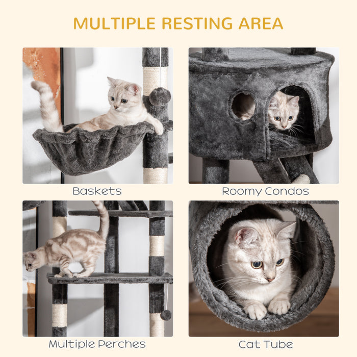 Floor-to-Ceiling Adjustable Cat Tower - 240-260cm Tall, Indoor Cat Climbing Furniture in Dark Grey - Space-Saving & Entertainment for Cats