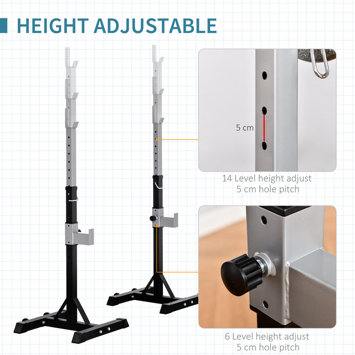 Adjustable Barbell Squat Rack (2 Pairs) - Portable Stand with Wheels for Weight Lifting and Bench Press - Ideal for Home Gym Fitness Enthusiasts