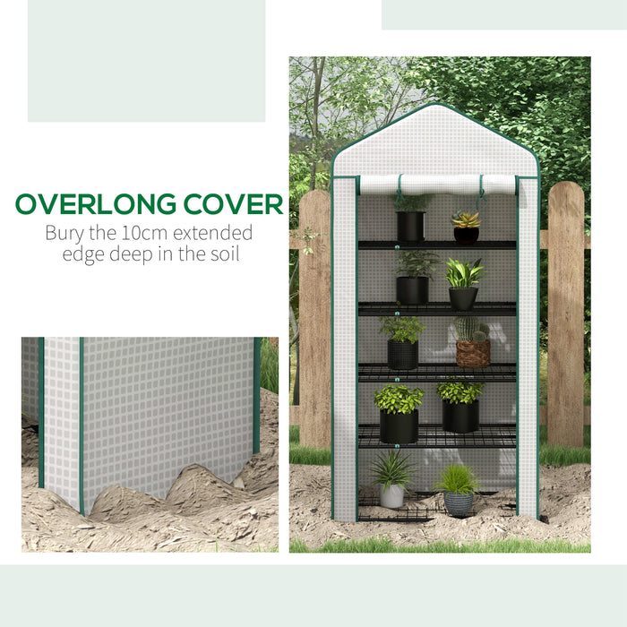 5 Tier Widened Mini Greenhouse with Sturdy PE Cover - Portable Gardening House with Roll-Up Zipper Door and Metal Wire Shelves - Ideal for Plant Protection and Growth, 193x90x49 cm, White