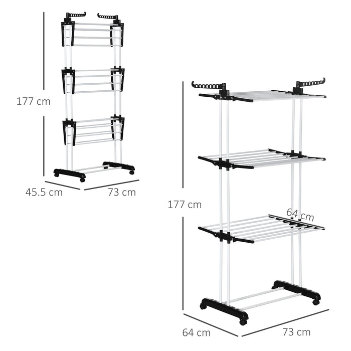 4-Tier Foldable Laundry Drying Rack - Steel Garment Organizer with Wheels, Indoor/Outdoor Compatibility - Space-Saving Solution for Clothing Management