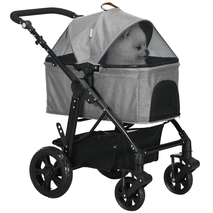 2-in-1 No-Zip Pet Stroller & Carrier - Detachable Bag, Shock-Absorbing Travel Trolley with Adjustable Handlebar and Safety Brake - Ideal for Pet Owners, Comfortable and Secure Transportation