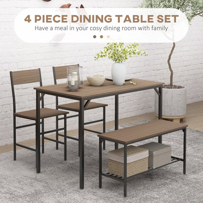 Modern Four-Piece Dining Set - Includes Spacious Table, Comfortable Chairs and Cozy Bench - Ideal for Family Meals and Gatherings