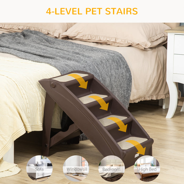 Foldable 4-Step Pet Stairs with Non-slip Mats - Easy Climbing Access for Cats and Small Dogs - Portable and Durable in Dark Brown