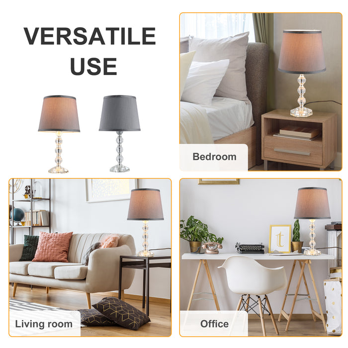 Crystallite Elegance - Glass Table Lamp with Fabric Shade, Reflective Base - Stylish Bedroom Lighting Solution for Elegant Home Decor