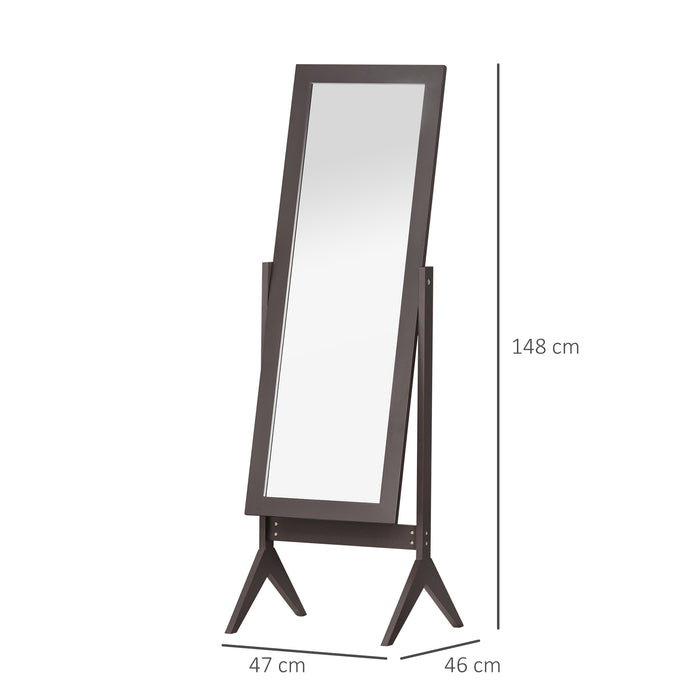 Elegant Freestanding Brown Dressing Mirror - Tall 148x47cm with Adjustable Viewing Angles - Perfect for Bedroom & Fashion Enthusiasts