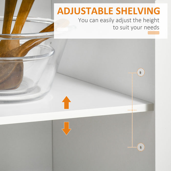 Modern Rolling Kitchen Cart - Rubberwood Top with 2 Drawers, Storage Utility Trolley in White - Ideal for Home Chefs & Extra Counter Space