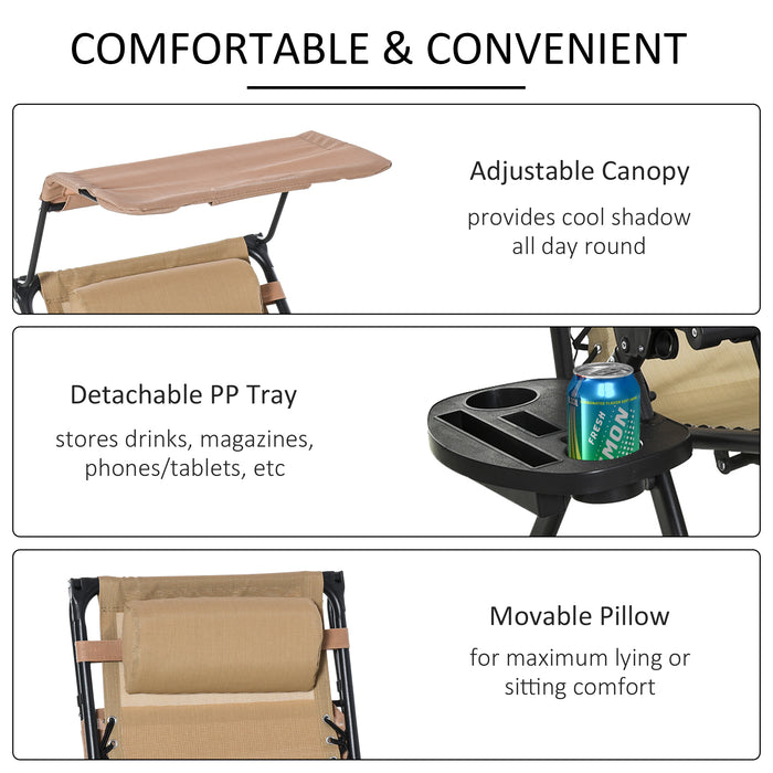 Outdoor Adjustable Sun Lounger - Folding Zero-Gravity Garden Rocking Chair with Headrest & Side Holder - Perfect for Patio Deck Relaxation, Beige