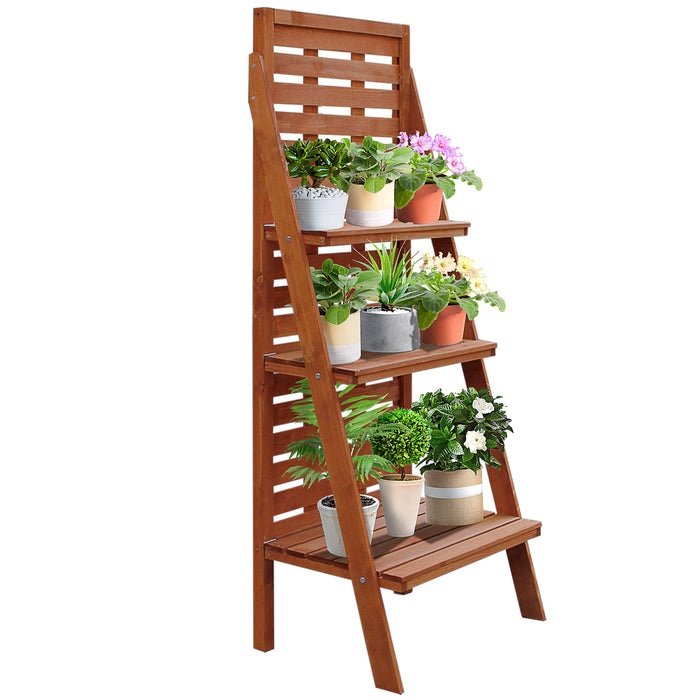 Solid Wood 3-Tier Planter Stand - Ladder Shelf Design for Herbs, Flowers, and Plants - Space-Saving Outdoor Storage Organizer