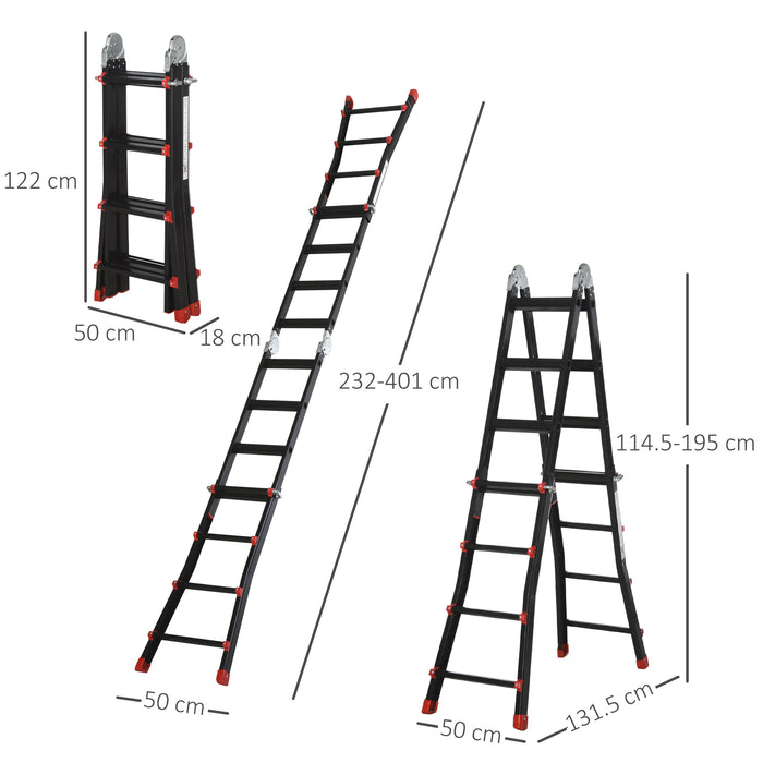 4M Aluminium Duo Ladder - Telescopic Herringbone & Multi-Purpose Design with Non-Slip Steps - Ideal for DIY, Workshop, and Home Gardening Use