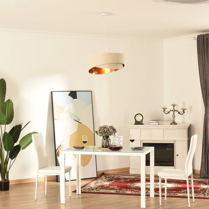 Contemporary Adjustable Pendant Chandelier - Bevel Nested Lampshades with Metal Finish, Beige & Gold - Elegant Lighting for Living Rooms and Bedrooms
