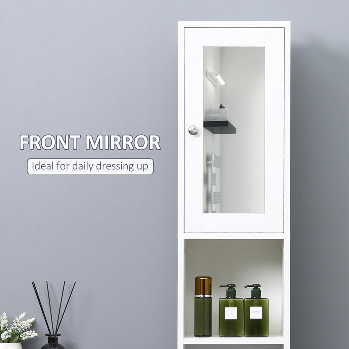 Freestanding Tall Bathroom Cabinet with Mirror - Adjustable Shelving and Mirror-Tallboy Storage Unit - Ideal for Organizing Toiletries and Linens