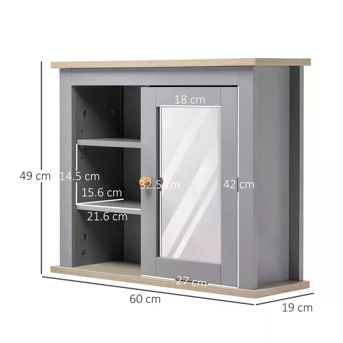 Bathroom Wall Mirror Cabinet with Door - Adjustable Shelving Storage Cupboard for Living Spaces, Grey - Ideal for Organizing Corridor & Room Essentials