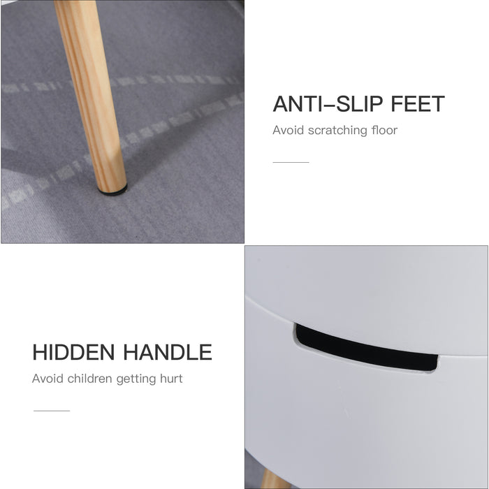 3-Tier Round Coffee & End Table Set with Storage - Dual Hidden Compartments, Detachable Tray Top - Ideal for Living Room Organization, Pair in White