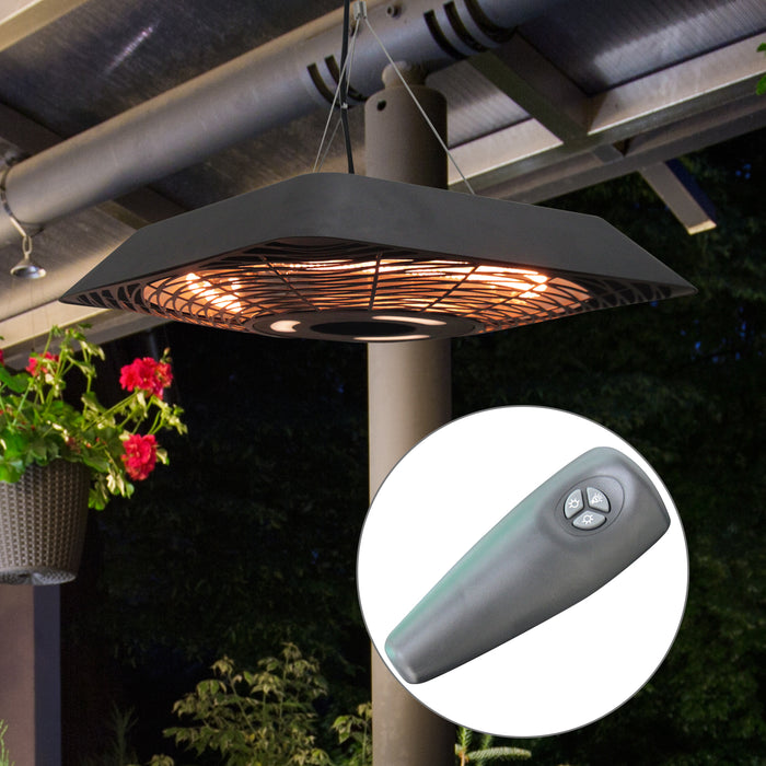 2000W Electric Patio Heater - Ceiling-Mounted Indoor/Outdoor Halogen Heater with Remote Control, Aluminium Body - Efficient Warmth for Social Spaces and Entertainment Areas