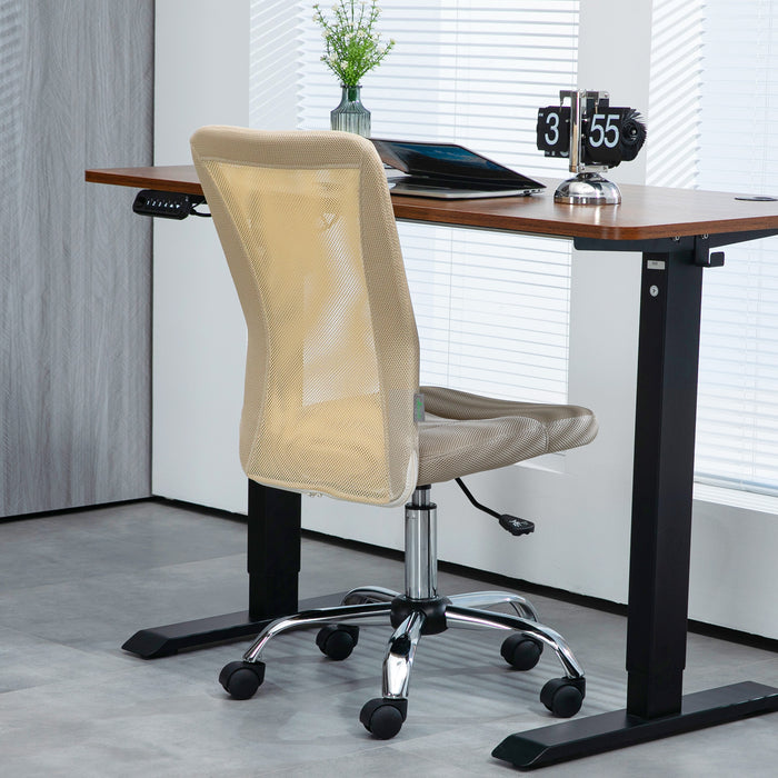 Mesh Office Chair with Adjustable Height - Armless Swivel Desk Chair with Wheels - Ideal for Study & Work Comfort, Beige