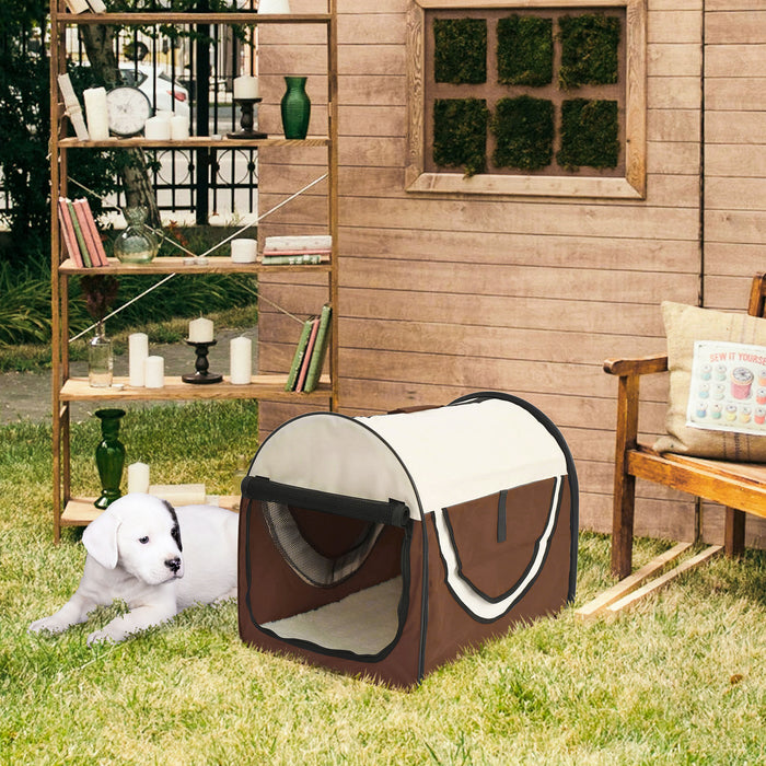 Foldable Pet Carrier for Cats and Dogs - Soft Fabric Animal Crate with Comfortable Ventilation, 46 x 36 x 41 cm, Brown - Ideal Travel Solution for Pet Owners