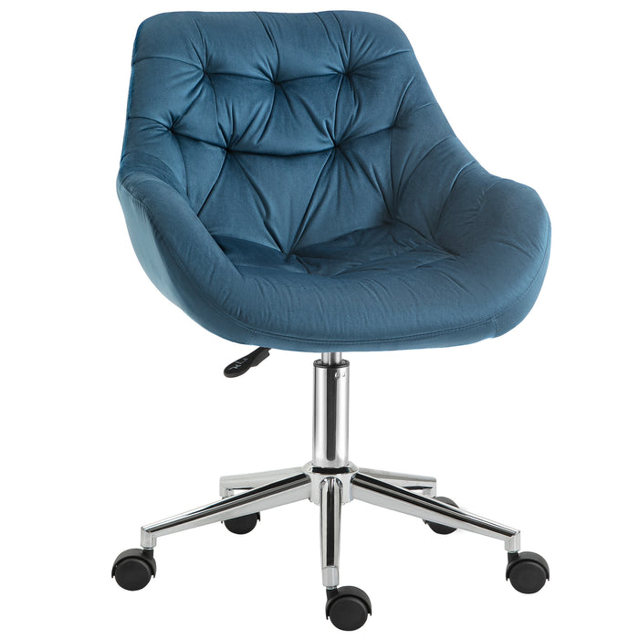 Ergonomic Velvet Home Office Chair - Comfy Adjustable Computer Desk Chair with Arm & Back Support - Ideal for Extended Seating & Work Comfort, Blue