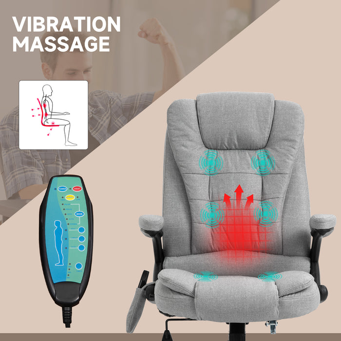 Ergonomic High-Back Office Chair with Heat Massage - Padded Swivel Chair for Gamer & Home Office Use - Heated Comfort, 360° Rotation, Light Grey